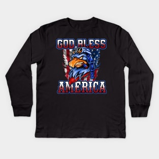 4th of July Patriotic Eagle God Bless America Independence Kids Long Sleeve T-Shirt